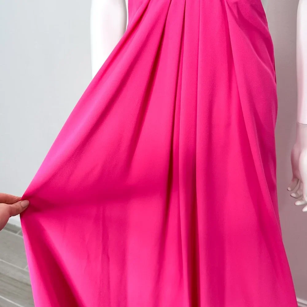 JILL Jill Stuart Plunge Deep V Cross Back Cut Out Maxi Dress Gown in Gossip Pink